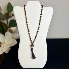 Kids Tiger's Eye Faceted Hand Knotted Mala 8mm (54 beads) | Japamala | Prayer Beads | Meditation Necklace | Mantra, Sound & Reiki Infused
