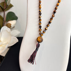 Kids Tiger's Eye Faceted Hand Knotted Mala 8mm (54 beads) | Japamala | Prayer Beads | Meditation Necklace | Mantra, Sound & Reiki Infused