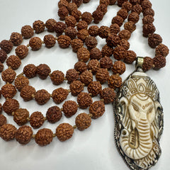 Rudraksha Ganesha Hand Knotted Mala 6mm | 108 Bead | Prayer Beads | Prayer Necklace | Meditation| Mantra | Sound Healing | Reiki Infused