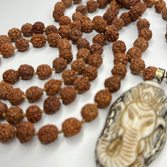Rudraksha Ganesha Hand Knotted Mala 6mm | 108 Bead | Prayer Beads | Prayer Necklace | Meditation| Mantra | Sound Healing | Reiki Infused