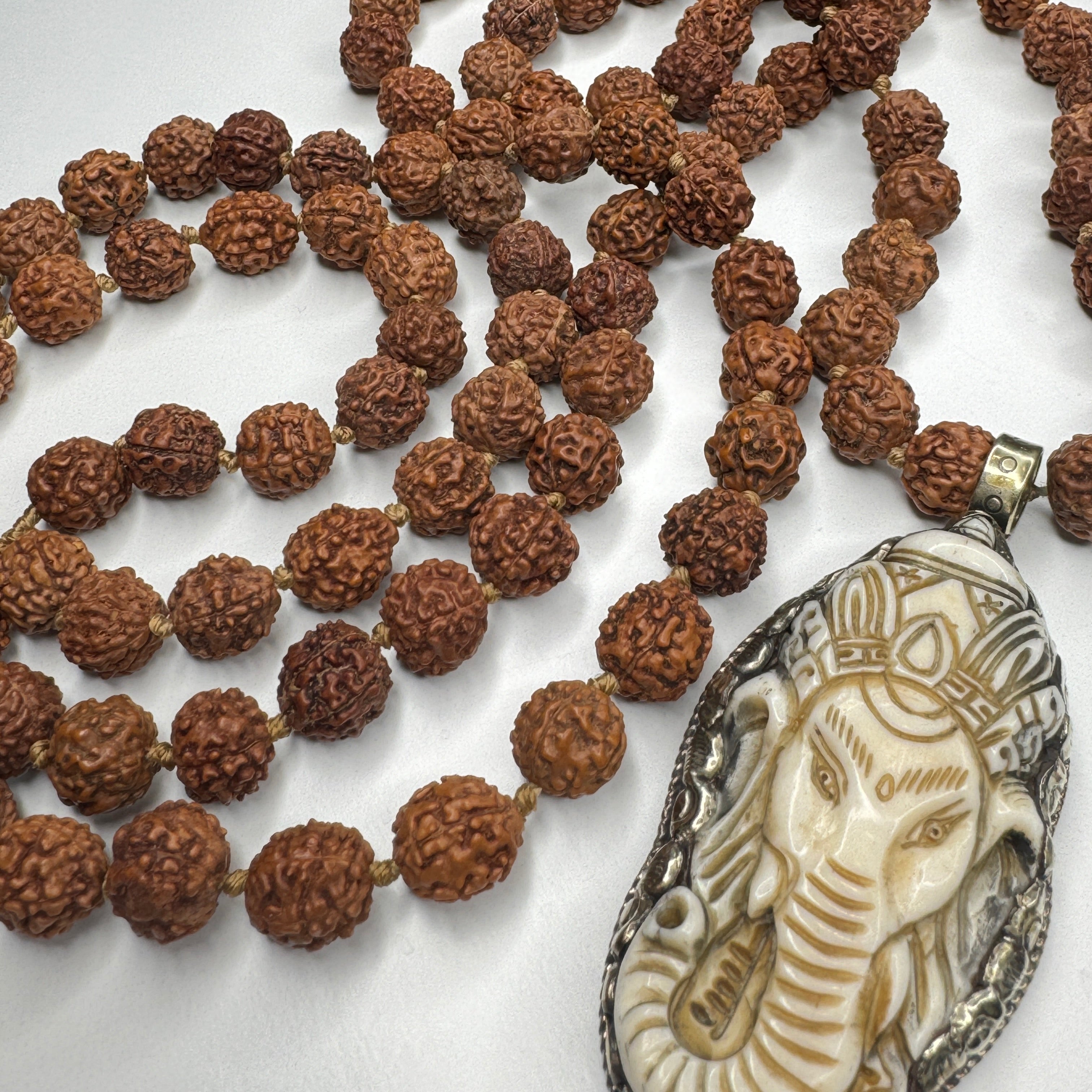 Rudraksha Ganesha Hand Knotted Mala 6mm | 108 Bead | Prayer Beads | Prayer Necklace | Meditation| Mantra | Sound Healing | Reiki Infused