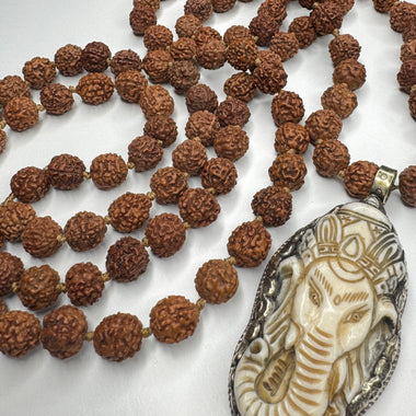 Rudraksha Ganesha Hand Knotted Mala 6mm | 108 Bead | Prayer Beads | Prayer Necklace | Meditation| Mantra | Sound Healing | Reiki Infused