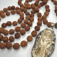 Rudraksha Ganesha Hand Knotted Mala 6mm | 108 Bead | Prayer Beads | Prayer Necklace | Meditation| Mantra | Sound Healing | Reiki Infused