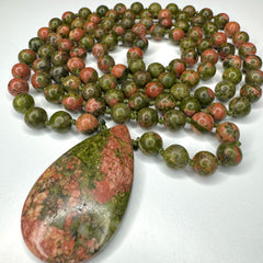 Unakite Hand Knotted Japa Mala, Prayer Beads, Meditation Beads. 8mm 108 Beads. Mantra, Sound Healing & Reiki Infused