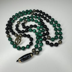 Malachite, Black Onyx & Pyrite Hand Knotted Mala 8mm | 108 Bead | Japa Mala | Prayer Beads | Meditation Necklace| Mantra and Reiki Infused