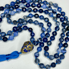Sodalite Hand Knotted Mala 6mm 108 Bead | Prayer Beads Meditation Necklace | Mantra, Sound Healing, & Reiki Infused