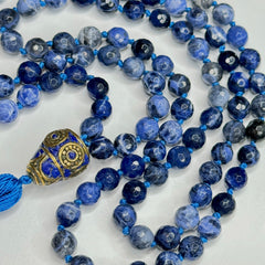 Sodalite Hand Knotted Mala 6mm 108 Bead | Prayer Beads Meditation Necklace | Mantra, Sound Healing, & Reiki Infused