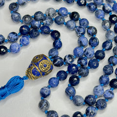 Sodalite Hand Knotted Mala 6mm 108 Bead | Prayer Beads Meditation Necklace | Mantra, Sound Healing, & Reiki Infused