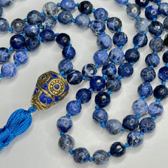 Sodalite Hand Knotted Mala 6mm 108 Bead | Prayer Beads Meditation Necklace | Mantra, Sound Healing, & Reiki Infused