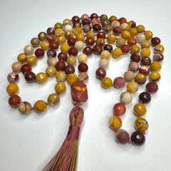 Faceted Mookaite Hand Knotted Mala | 10mm 108 Bead | Prayer Beads | Meditation Necklace | Mantra | Sound Healing |  Reiki Infused