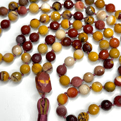 Faceted Mookaite Hand Knotted Mala | 10mm 108 Bead | Prayer Beads | Meditation Necklace | Mantra | Sound Healing |  Reiki Infused