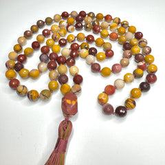 Faceted Mookaite Hand Knotted Mala | 10mm 108 Bead | Prayer Beads | Meditation Necklace | Mantra | Sound Healing |  Reiki Infused