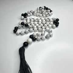 Howlite & Black Onyx Hand Knotted Mala 6mm | 108 Bead | Japa Mala | Prayer Beads | Meditation Necklace | Mantra and Reiki Infused