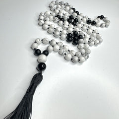 Howlite & Black Onyx Hand Knotted Mala 6mm | 108 Bead | Japa Mala | Prayer Beads | Meditation Necklace | Mantra and Reiki Infused