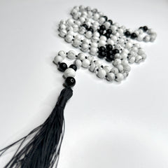 Howlite & Black Onyx Hand Knotted Mala 6mm | 108 Bead | Japa Mala | Prayer Beads | Meditation Necklace | Mantra and Reiki Infused