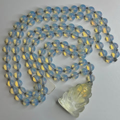 Opalite Ganesha Mala 8mm | 108 Bead | Hand Knotted | Prayer Beads | Meditation Necklace | Mantra | Sound Healing |  Reiki Infused