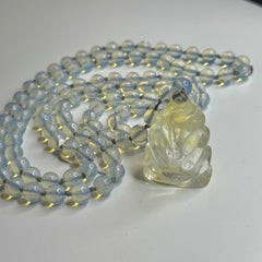 Opalite Ganesha Mala 8mm | 108 Bead | Hand Knotted | Prayer Beads | Meditation Necklace | Mantra | Sound Healing |  Reiki Infused