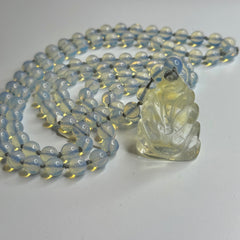 Opalite Ganesha Mala 8mm | 108 Bead | Hand Knotted | Prayer Beads | Meditation Necklace | Mantra | Sound Healing |  Reiki Infused