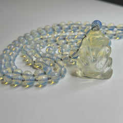 Opalite Ganesha Mala 8mm | 108 Bead | Hand Knotted | Prayer Beads | Meditation Necklace | Mantra | Sound Healing |  Reiki Infused