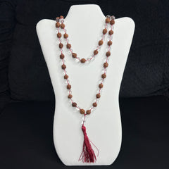 Faceted Clear Quartz Rudraksha Hand Knotted Mala 10mm 108 Bead | Prayer Beads | Meditation Necklace | Mantra, Sound and Reiki Infused