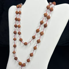Faceted Clear Quartz Rudraksha Hand Knotted Mala 10mm 108 Bead | Prayer Beads | Meditation Necklace | Mantra, Sound and Reiki Infused