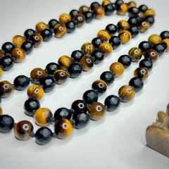 Tigers Eye & Onyx Ganesha Hand Knotted Mala 8mm | 108 Bead | Japa Mala | Prayer Beads | Meditation Necklace | Mantra and Reiki Infused