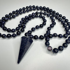 Blue Goldstone Hand Knotted Mala | Japa Mala | Prayer Beads | Meditation Necklace | 8mm 108 Bead | Mantra, Sound Healing and Reiki Infused