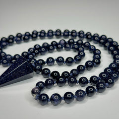 Blue Goldstone Hand Knotted Mala | Japa Mala | Prayer Beads | Meditation Necklace | 8mm 108 Bead | Mantra, Sound Healing and Reiki Infused