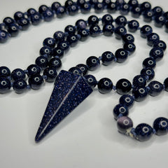 Blue Goldstone Hand Knotted Mala | Japa Mala | Prayer Beads | Meditation Necklace | 8mm 108 Bead | Mantra, Sound Healing and Reiki Infused