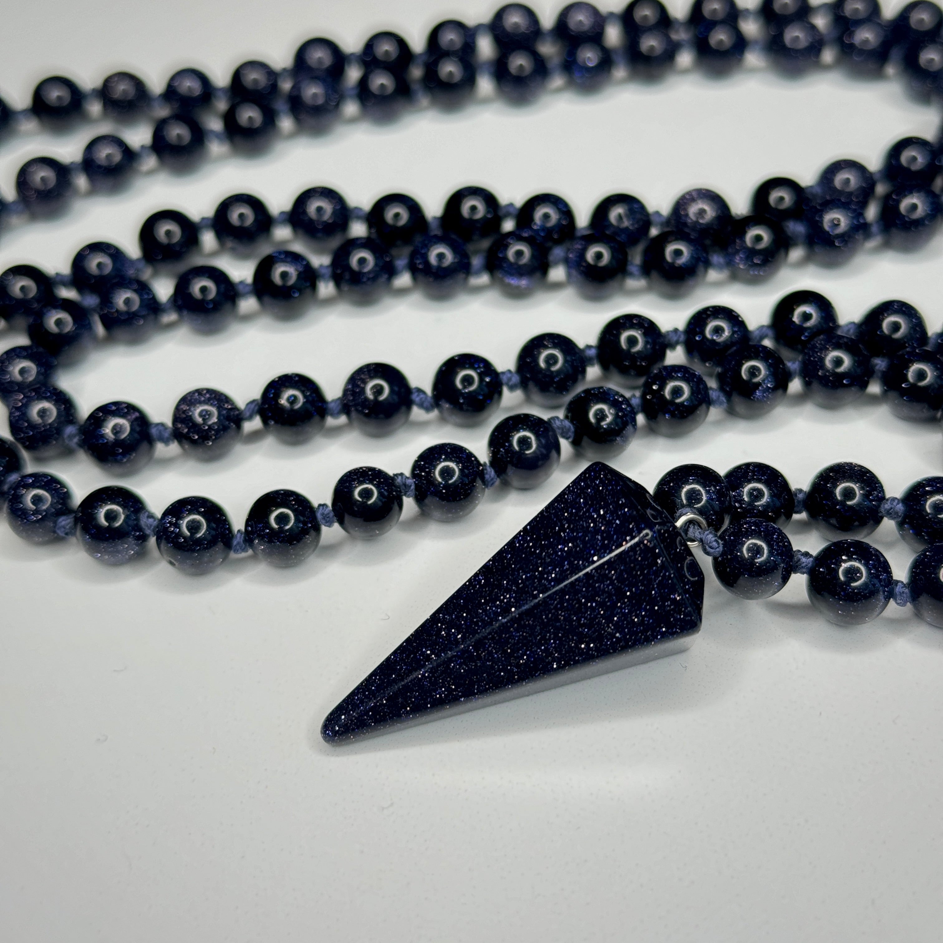 Blue Goldstone Hand Knotted Mala | Japa Mala | Prayer Beads | Meditation Necklace | 8mm 108 Bead | Mantra, Sound Healing and Reiki Infused