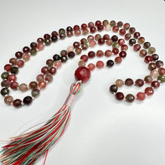 Watermelon Tourmaline Mala 8mm | 108 Bead | Japa Mala | Prayer Beads | Meditation Necklace | Hand Knotted | Mantra and Reiki Infused