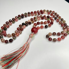 Watermelon Tourmaline Mala 8mm | 108 Bead | Japa Mala | Prayer Beads | Meditation Necklace | Hand Knotted | Mantra and Reiki Infused