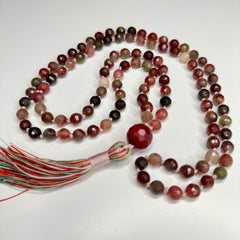 Watermelon Tourmaline Mala 8mm | 108 Bead | Japa Mala | Prayer Beads | Meditation Necklace | Hand Knotted | Mantra and Reiki Infused