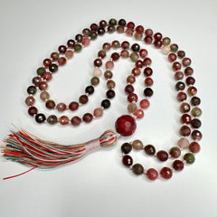 Watermelon Tourmaline Mala 8mm | 108 Bead | Japa Mala | Prayer Beads | Meditation Necklace | Hand Knotted | Mantra and Reiki Infused