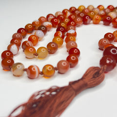 Banded Carnelian Mala 6mm | 108 Bead | Japa Mala | Hand Knotted | Mantra | Sound Healing | Reiki Infused
