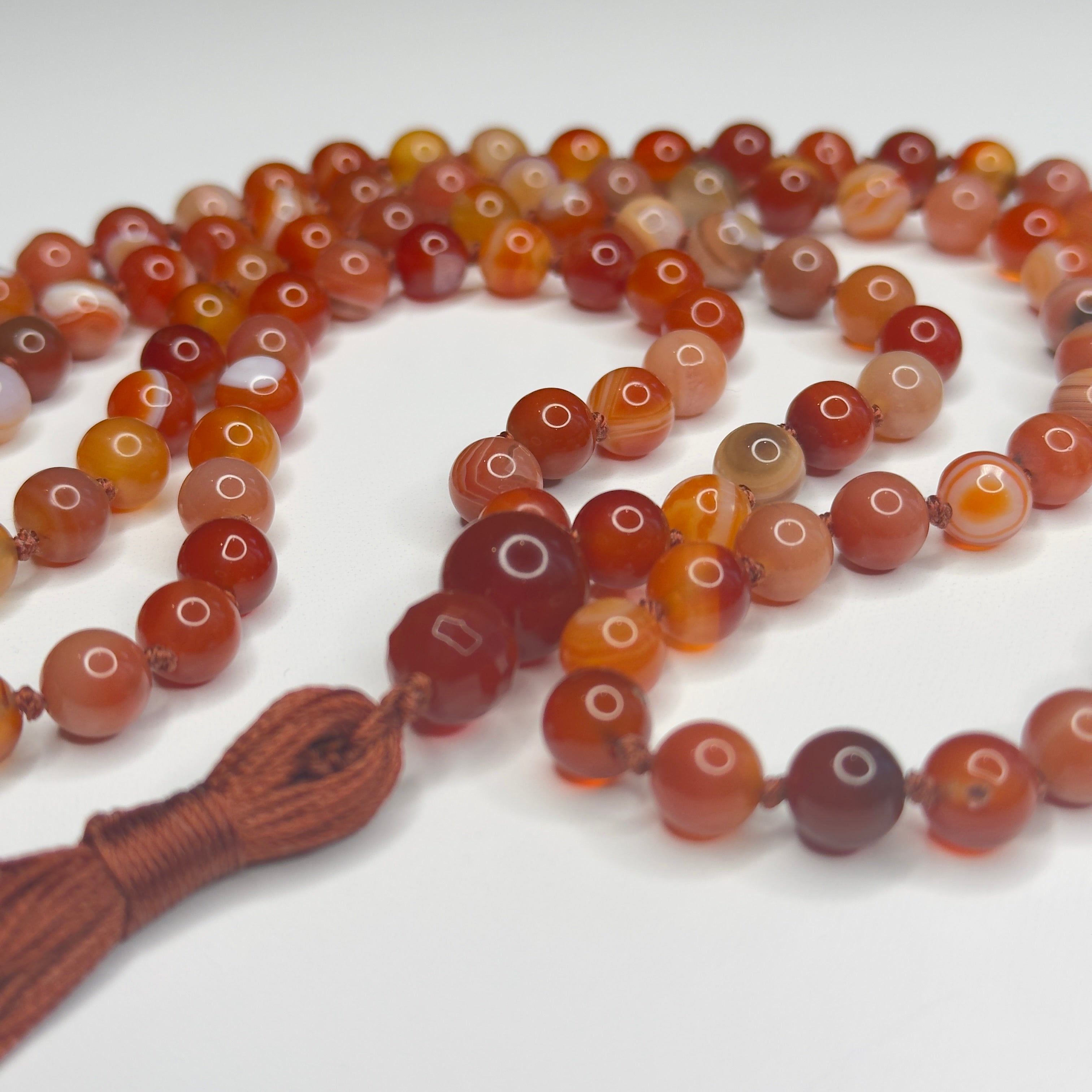 Banded Carnelian Mala 6mm | 108 Bead | Japa Mala | Hand Knotted | Mantra | Sound Healing | Reiki Infused