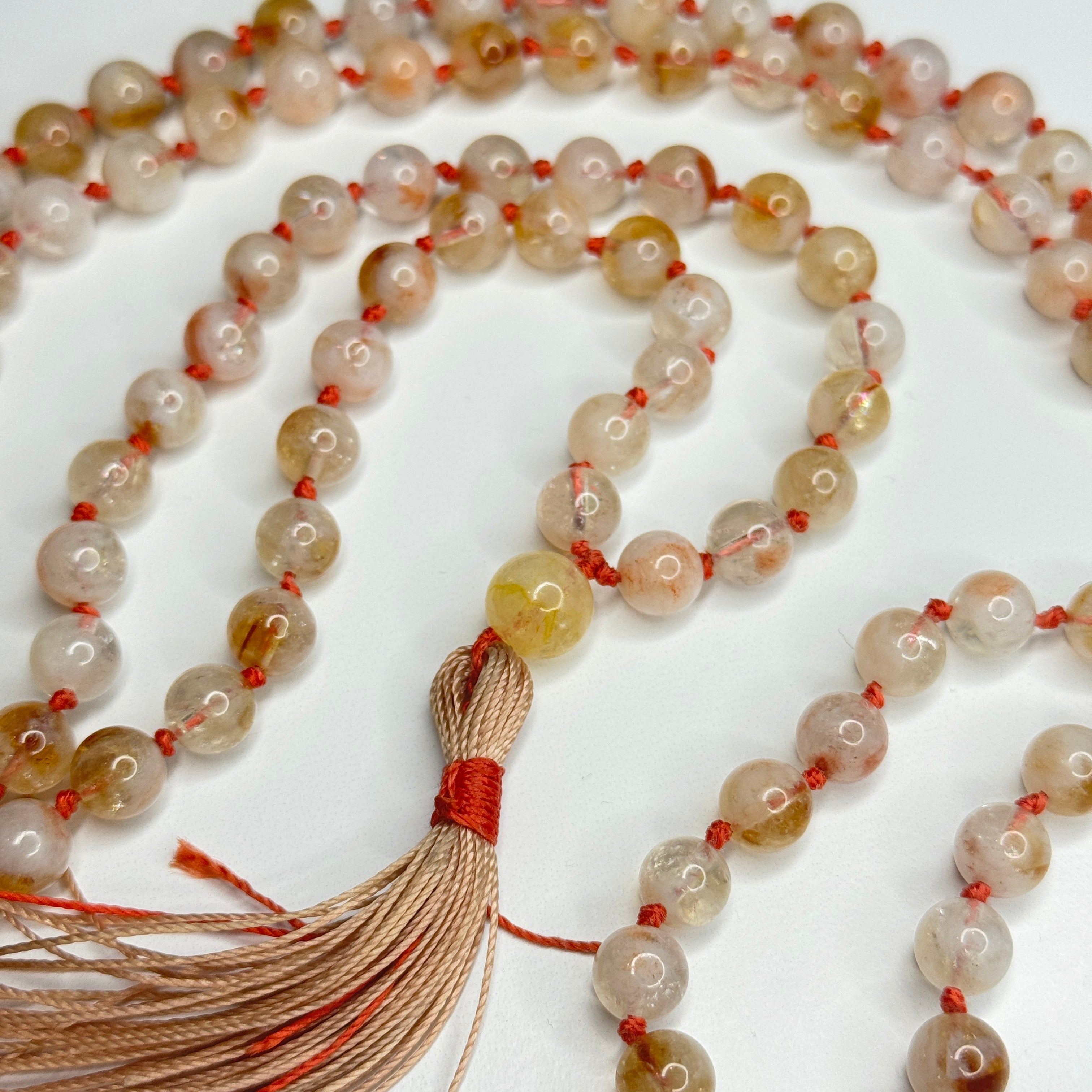 Citrine Hand Knotted Mala 8mm | 108 Bead | Japa Mala | Prayer Beads | Meditation Necklace | Mantra | Sound Healing | Reiki Infused