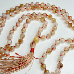 Citrine Hand Knotted Mala 8mm | 108 Bead | Japa Mala | Prayer Beads | Meditation Necklace | Mantra | Sound Healing | Reiki Infused