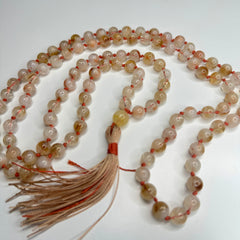 Citrine Hand Knotted Mala 8mm | 108 Bead | Japa Mala | Prayer Beads | Meditation Necklace | Mantra | Sound Healing | Reiki Infused