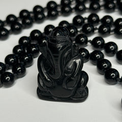 Black Tourmaline & Agate Ganesha Hand Knotted Mala | 8mm 108 Bead | Japa Mala | Prayer Beads |Meditation Necklace | Mantra and Reiki Infused