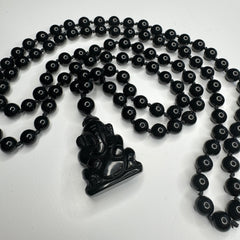 Black Tourmaline & Agate Ganesha Hand Knotted Mala | 8mm 108 Bead | Japa Mala | Prayer Beads |Meditation Necklace | Mantra and Reiki Infused