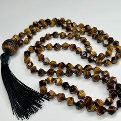 Tigers Eye Faceted Hand Knotted Mala | 6mm 108 Bead | Japa Mala | Prayer Beads | Meditation Necklace | Mantra, Sound & Reiki Infused