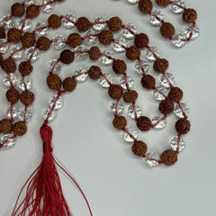 Faceted Clear Quartz Rudraksha Hand Knotted Mala 10mm 108 Bead | Prayer Beads | Meditation Necklace | Mantra, Sound and Reiki Infused