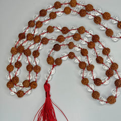 Faceted Clear Quartz Rudraksha Hand Knotted Mala 10mm 108 Bead | Prayer Beads | Meditation Necklace | Mantra, Sound and Reiki Infused