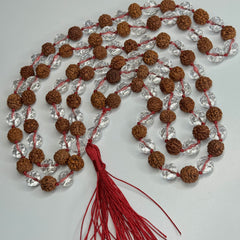 Faceted Clear Quartz Rudraksha Hand Knotted Mala 10mm 108 Bead | Prayer Beads | Meditation Necklace | Mantra, Sound and Reiki Infused