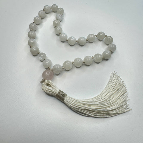 Moonstone Hand Knotted Hand Mala 8mm | 27 Bead | Prayer Bead | Japa Mala | Meditation Bracelet | Mantra and Reiki Infused