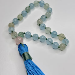Morganite Hand Knotted Hand Mala 8mm | 27 Bead | Prayer Bead | Japa Mala | Meditation Bracelet | Mantra and Reiki Infused
