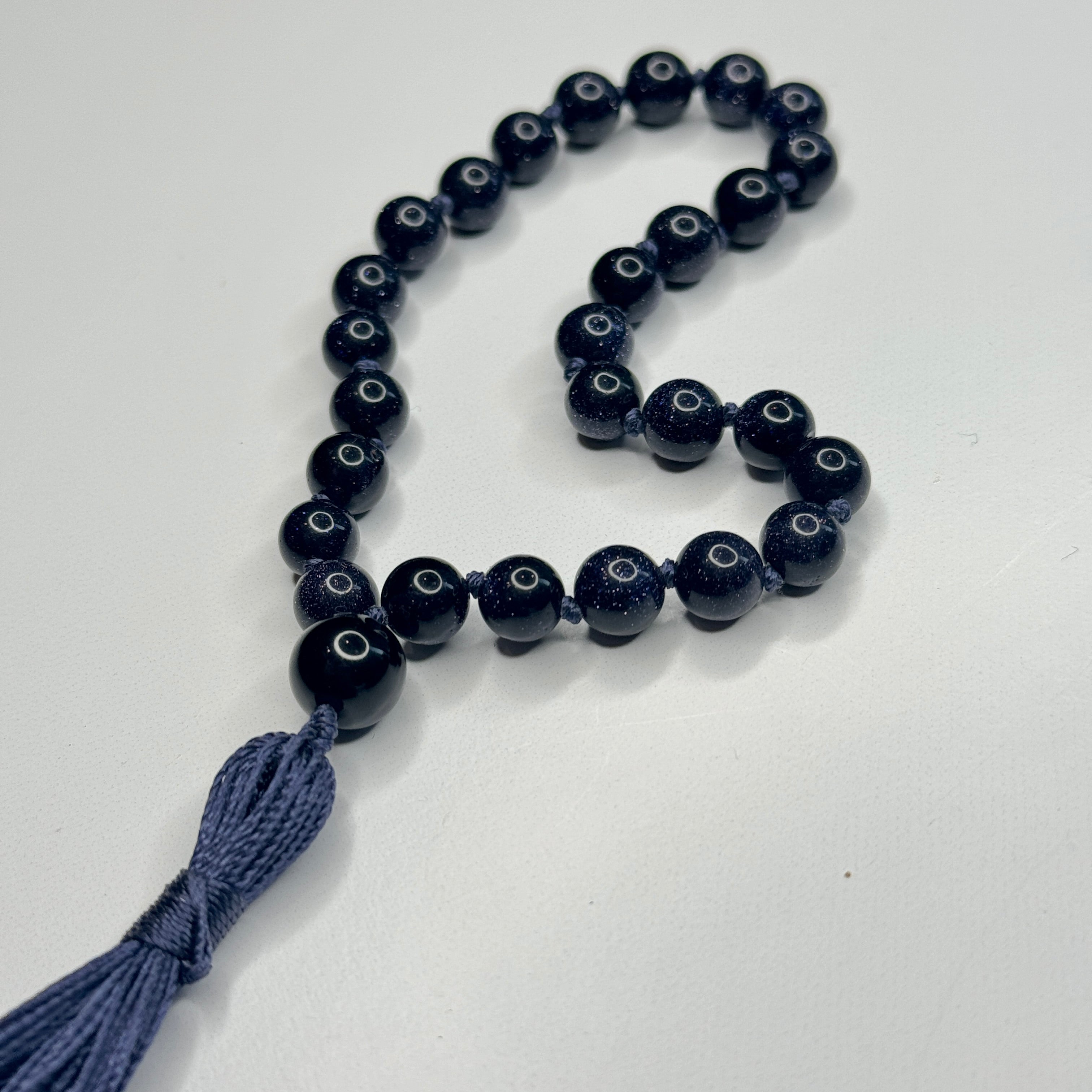Blue Goldstone Hand Knotted Hand Mala 8mm | 27 Bead | Prayer Bead | Japa Mala | Meditation Bracelet | Mantra and Reiki Infused