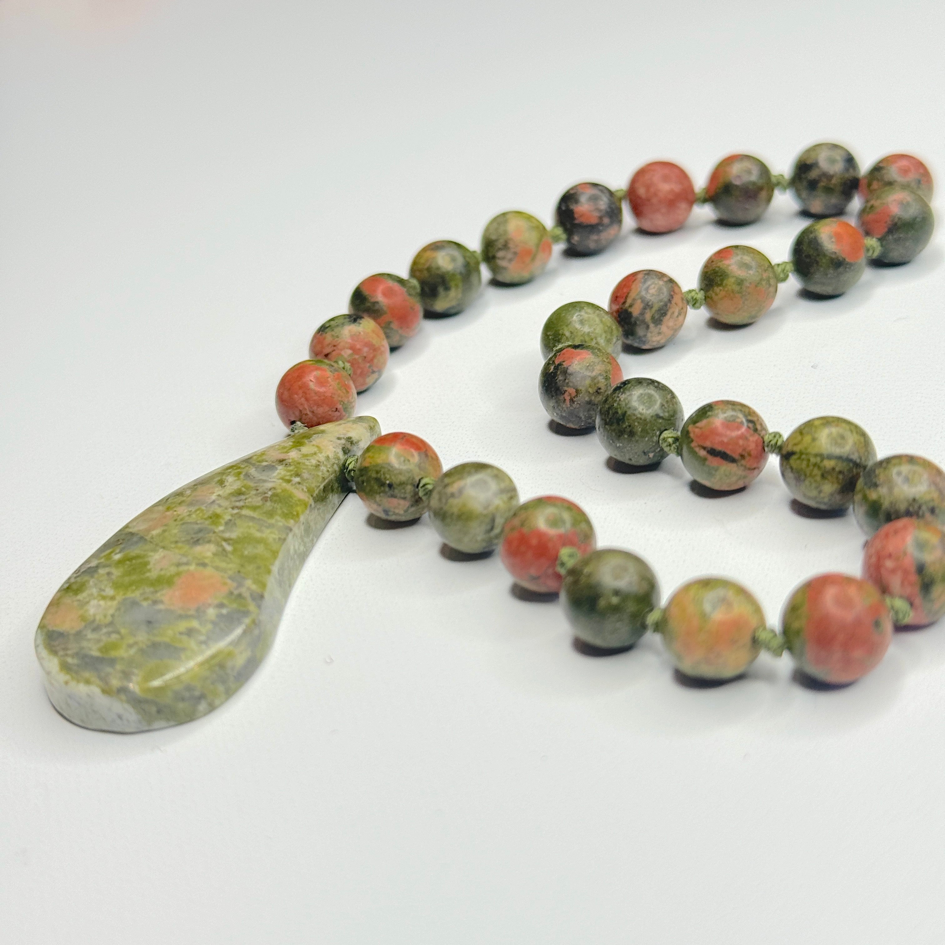 Unakite Hand Knotted Hand Mala 8mm | 27 Bead | Prayer Bead | Japa Mala | Meditation Bracelet | Mantra and Reiki Infused