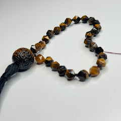 Faceted Tigers Eye Hand Knotted Hand Mala 8mm | 27 Bead | Prayer Bead | Japa Mala | Meditation Bracelet | Mantra and Reiki Infused